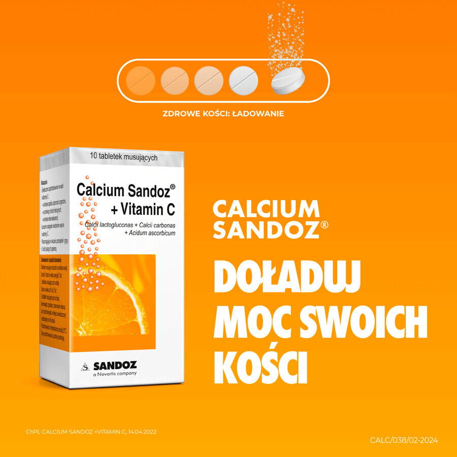 Calcium Sandoz + Vitamina C 260 mg + 1000 mg, Orangengeschmack, 10 Brausetabletten