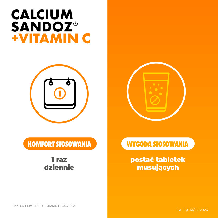 Calcium Sandoz + Vitamina C 260 mg + 1000 mg, Orangengeschmack, 10 Brausetabletten