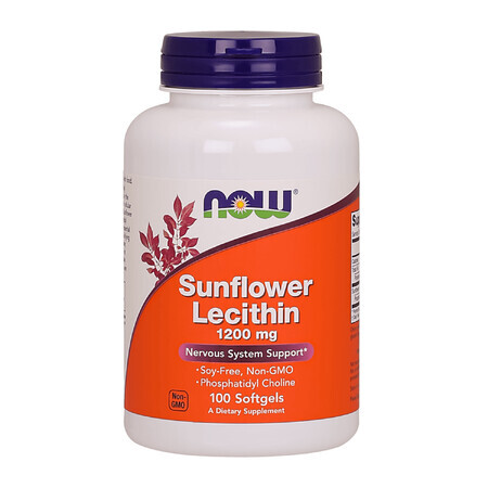 Now Foods Sunflower Lecithin, lecitina de semillas de girasol 1200 mg, 100 cápsulas blandas