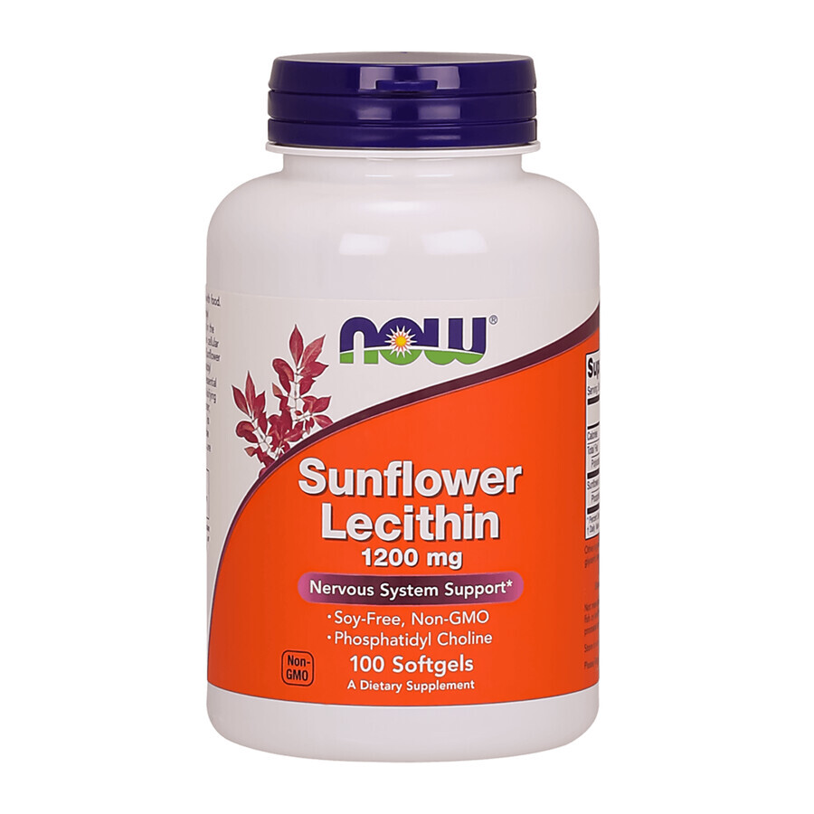 Now Foods Sunflower Lecithin, lecitina de semillas de girasol 1200 mg, 100 cápsulas blandas