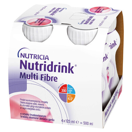 Nutridrink Multi Fibre, Nahrungsergänzungsmittel, Erdbeergeschmack, 4 x 125 ml