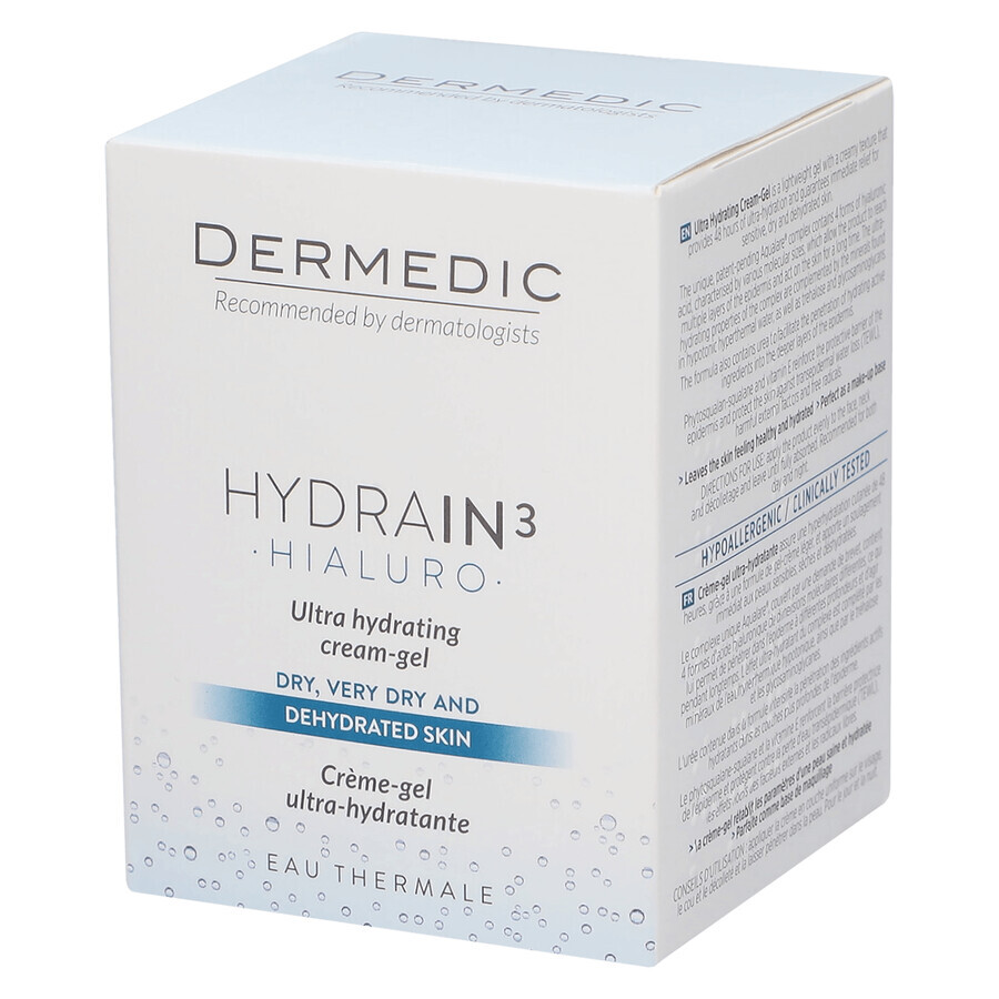 Dermedic Hydrain 3 Hialuro, ultra-feuchtigkeitsspendendes Gesichtscreme-Gel, trockene Haut, 50 ml