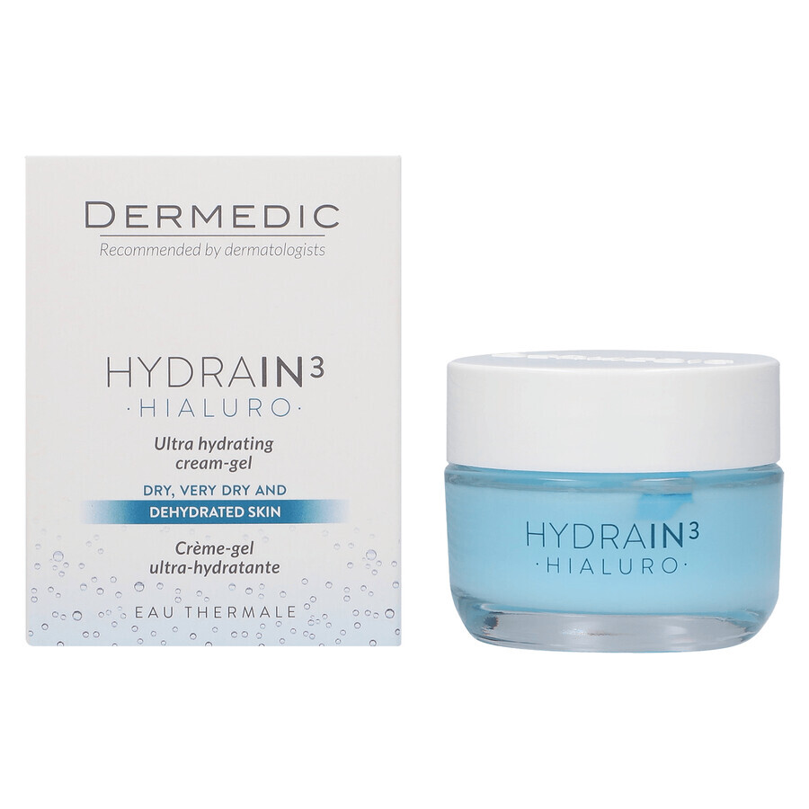 Dermedic Hydrain 3 Hialuro, ultra-feuchtigkeitsspendendes Gesichtscreme-Gel, trockene Haut, 50 ml