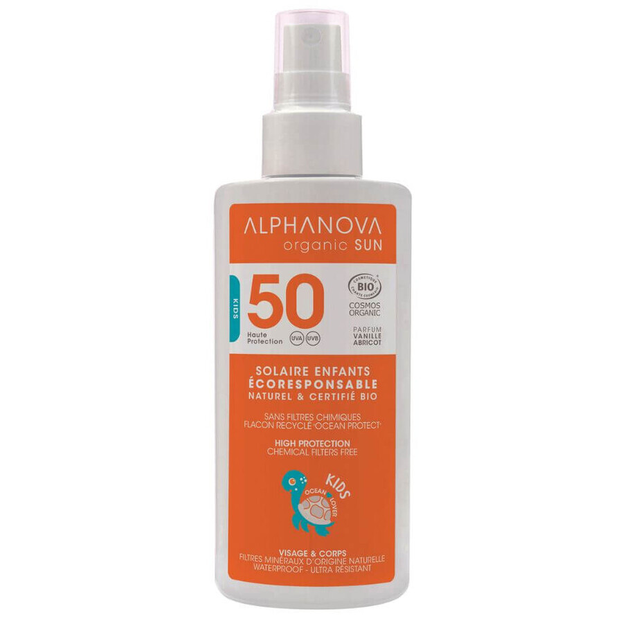 Alphanova Sun Kids Bio, Sonnenschutzspray für Kinder, hypoallergen, SPF 50, 125 g