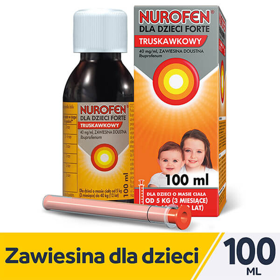 Nurofen for children Forte strawberry 40 mg/ml, oral suspension, 3 months to 12 years, 100 ml