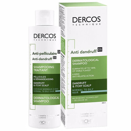 Vichy Dercos Anti Dandruff DS, Anti-Schuppen-Shampoo, normales und fettiges Haar, 200 ml