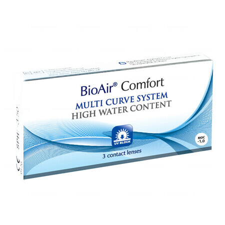 BioAir Comfort, lenti a contatto, 30 giorni, -1,00, 3 pezzi.