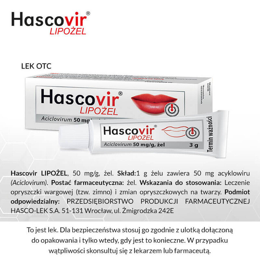 Hascovir Lipozel 50 mg/g, gel, 3 g