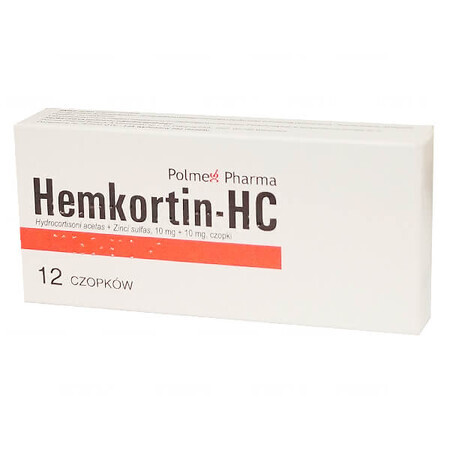 Hemkortin-HC 10 mg + 10 mg, rectal suppositories, 12 units