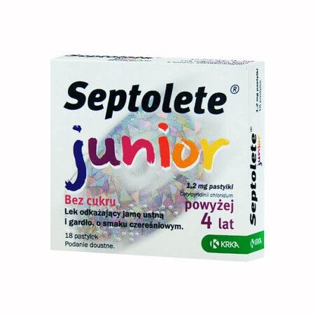 Septolete Junior 1,2 mg, per bambini di età superiore ai 4 anni, gusto ciliegia, 18 pastiglie