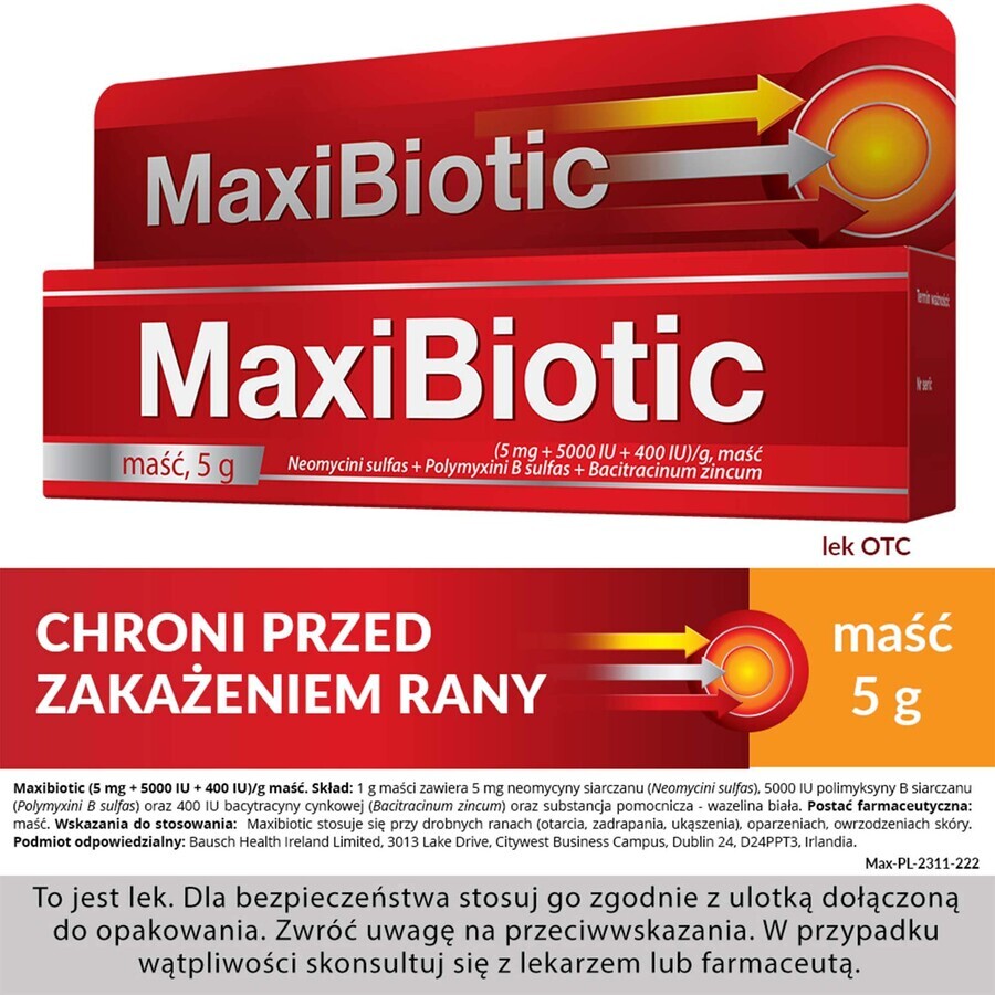 Maxibiotic (5 mg + 5000 IU + 400 IU)/g, ointment, 5 g