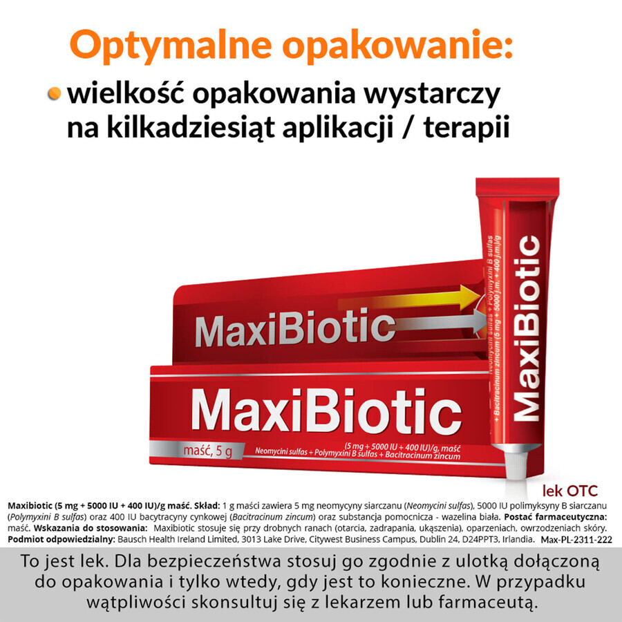 Maxibiotic (5 mg + 5000 IU + 400 IU)/g, ointment, 5 g