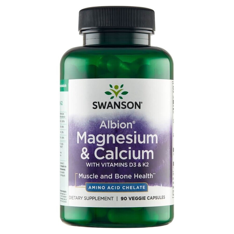 Swanson Albion Magnesium &amp; Calcium, chelat de magneziu și calciu, 90 capsule