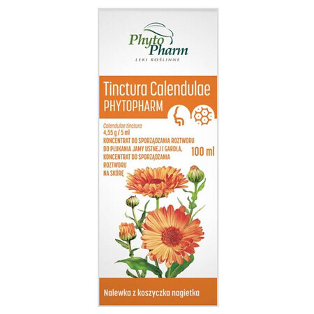 Tinctura Calendulae Phytopharm 4,55 g/ 5 ml, concentraat voor mond- en keelspoeloplossing en voor de huid, 100 ml