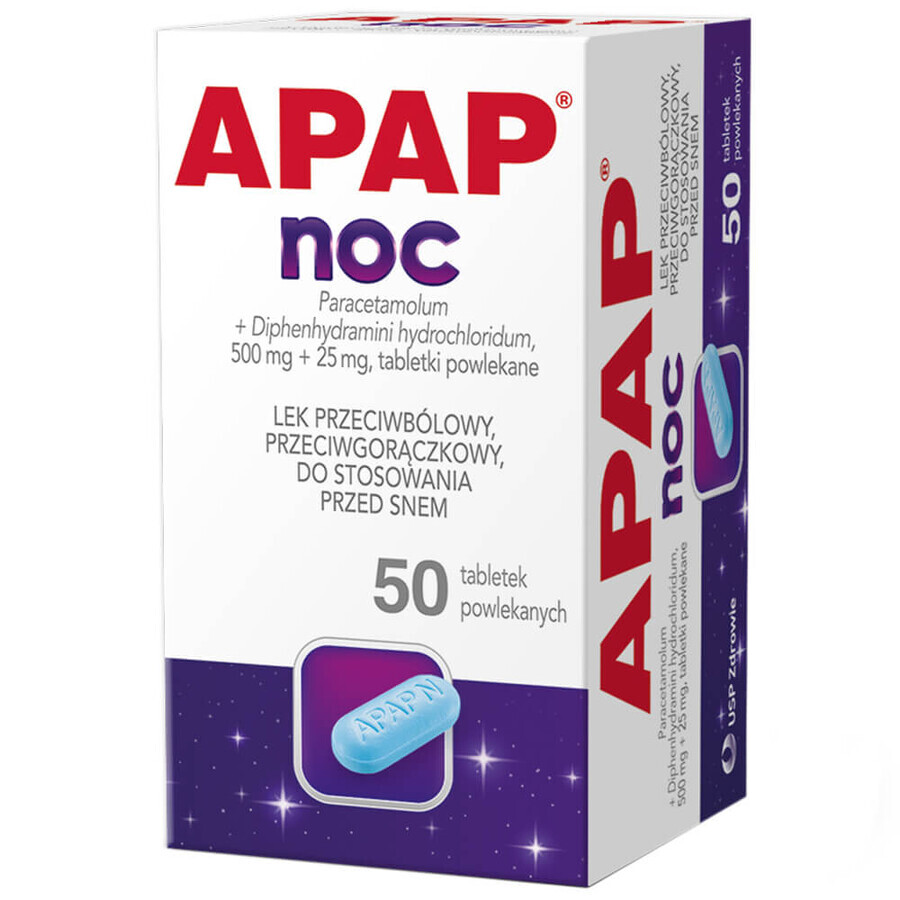 Apap Noc 500 mg + 25 mg, 50 comprimidos recubiertos con película