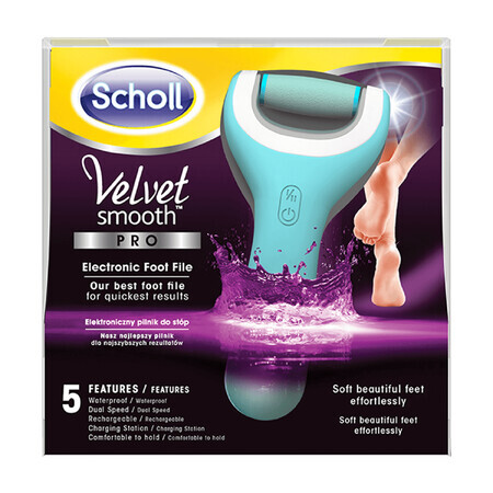 Scholl Velvet Smooth Pro, lima per piedi elettronica con caricabatterie, impermeabile, blu, 1 pezzo 