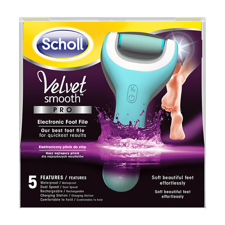 Scholl Velvet Smooth Pro, lima per piedi elettronica con caricabatterie, impermeabile, blu, 1 pezzo 