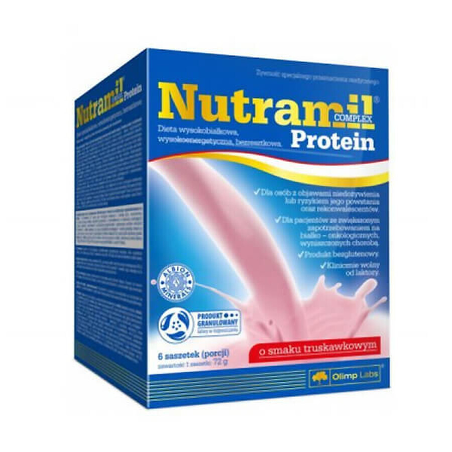 Olimp Nutramil Complex Protein, preparado nutricional, sabor fresa, 72 g x 6 sobres