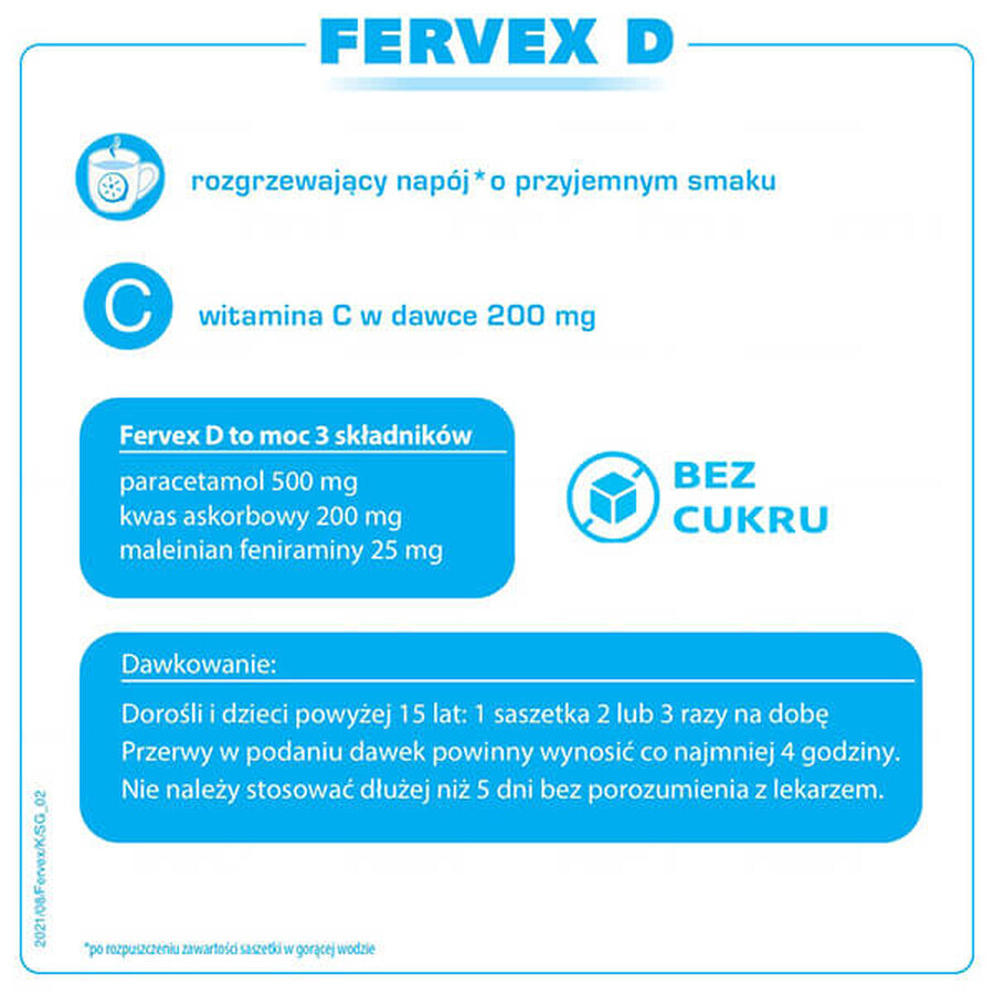 Fervex D 500 mg + 200 mg + 25 mg, Granulat für orale Lösung, 8 Beutel