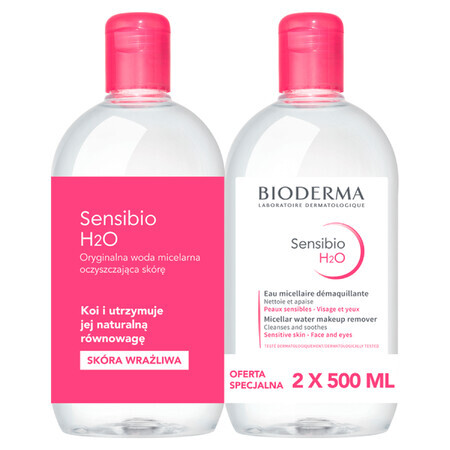 Bioderma Sensibio H2O, micellar water, sensitive skin, 2 x 500 ml