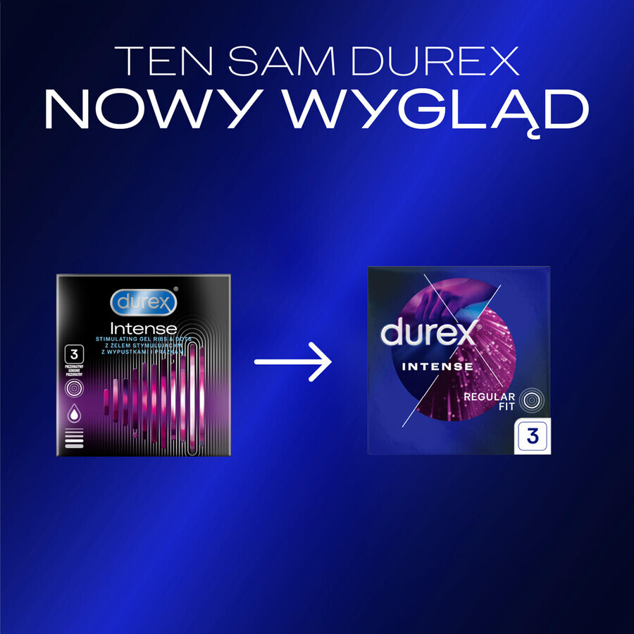 Durex Intense, Kondome mit stimulierendem Gel, gerippt mit Paspel, 3 Stück