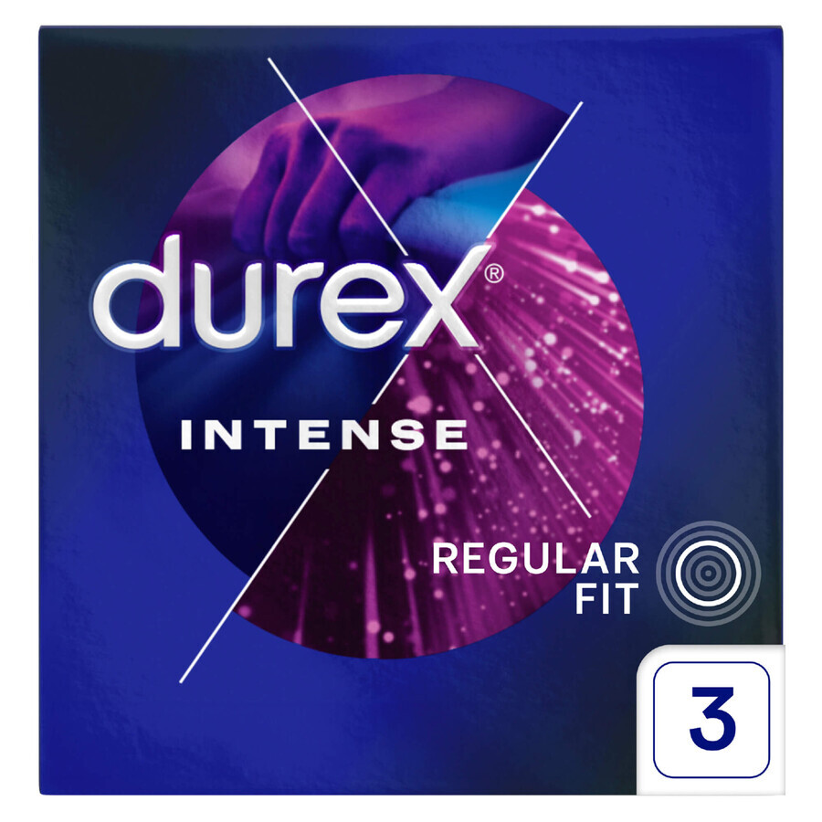 Durex Intense, Kondome mit stimulierendem Gel, gerippt mit Paspel, 3 Stück