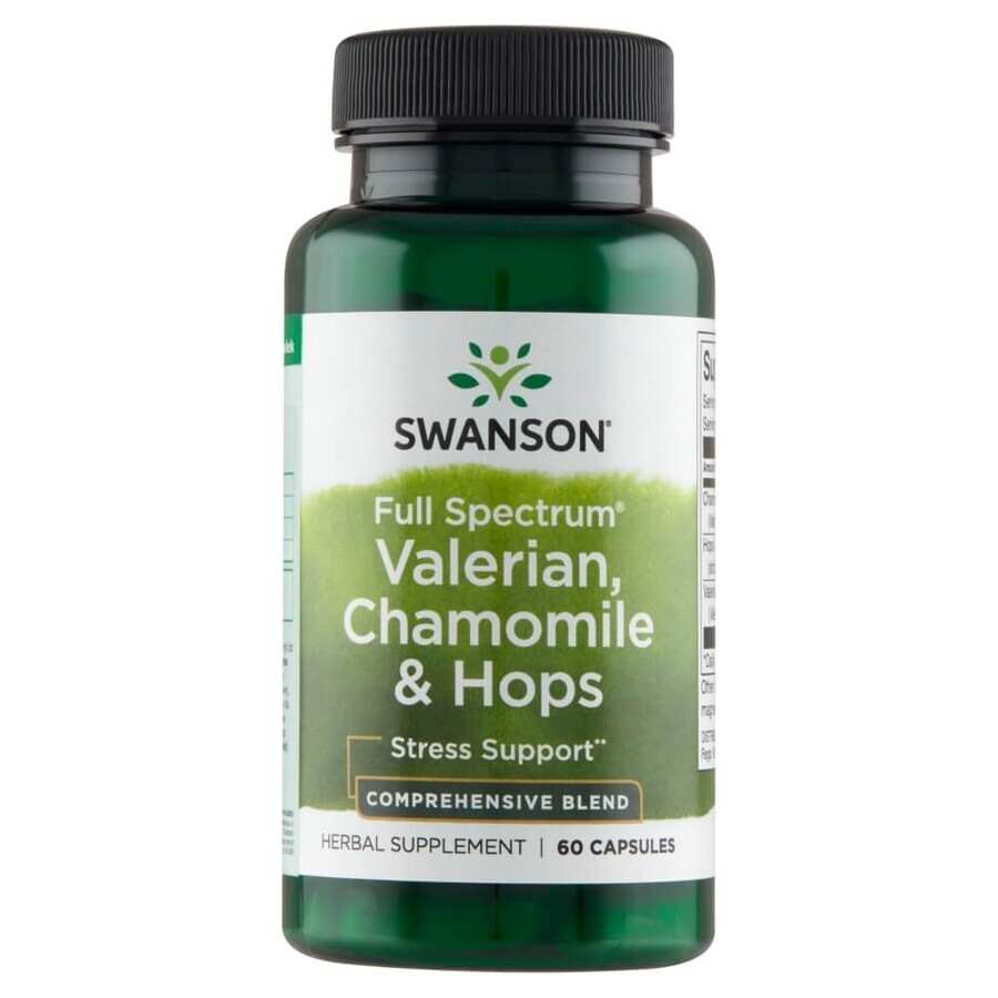 Swanson Full Spectrum Valerian, Chamomile & Hops, Valerian, Chamomile & Hops, 60 Capsules