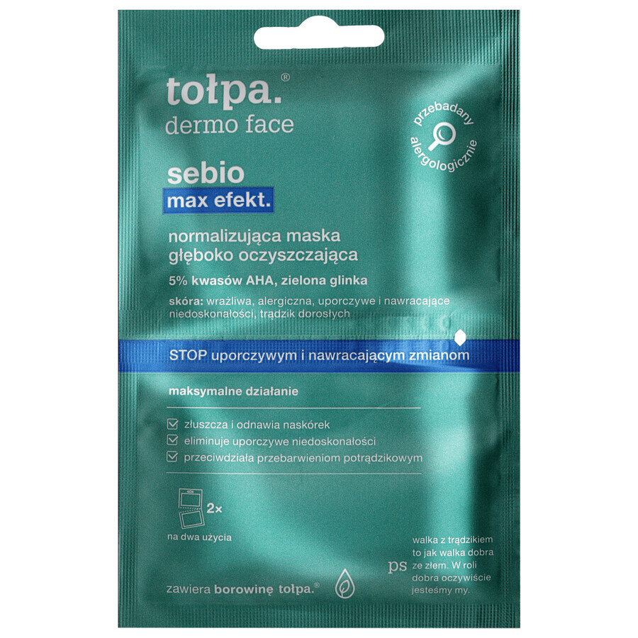 Tolpa Dermo Face Sebio Max Efekt, normalisierende Tiefenreinigungsmaske, 6 ml x 2 Portionsbeutel