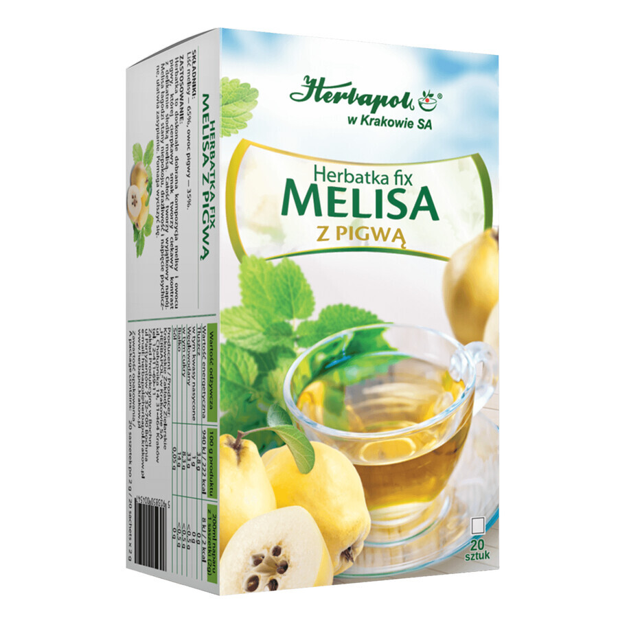 Herbapol Melisa con membrillo, té fijo, 2 g x 20 bolsitas