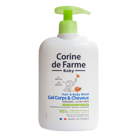 Corine De Farme Baby, sanftes 2-in-1-Reinigungsgel für Körper und Haare, von Geburt an, mit Calendula-Extrakt, 500 ml