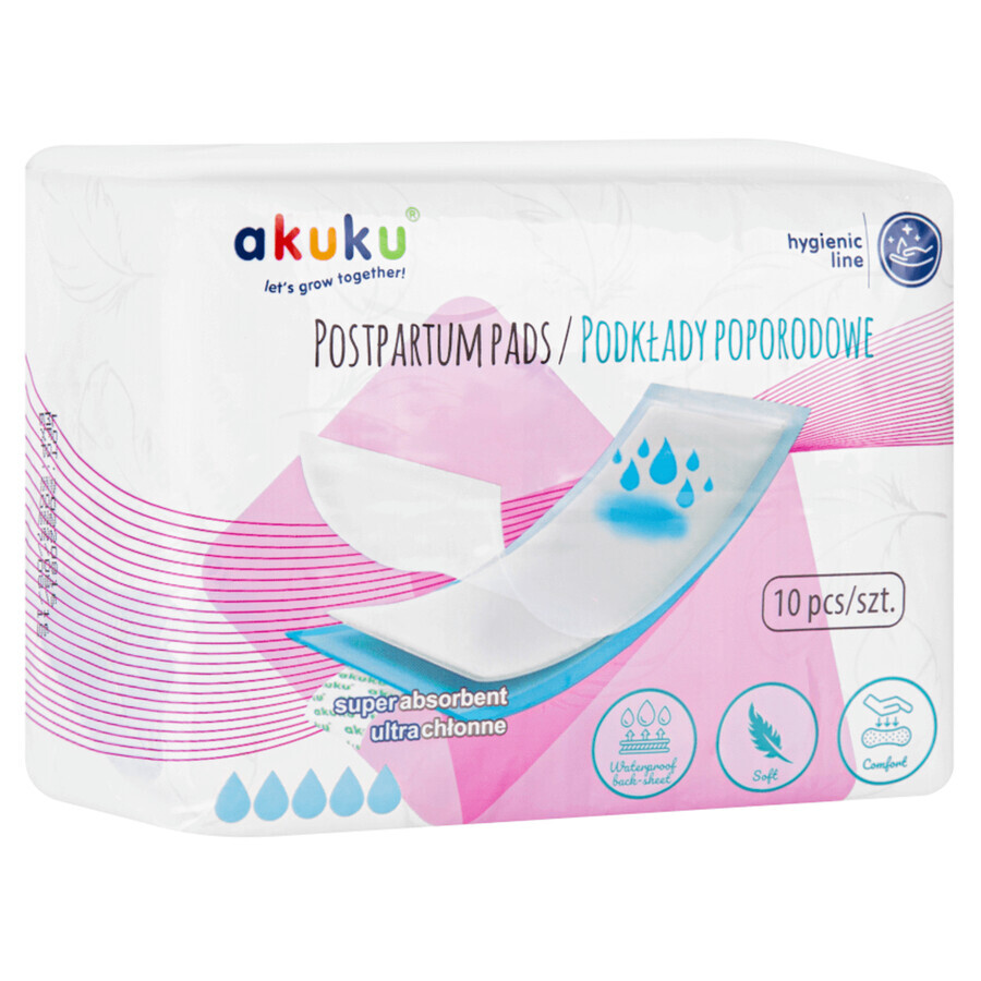 AKUKU, compresas postnatales, ultra absorbentes, 10 piezas