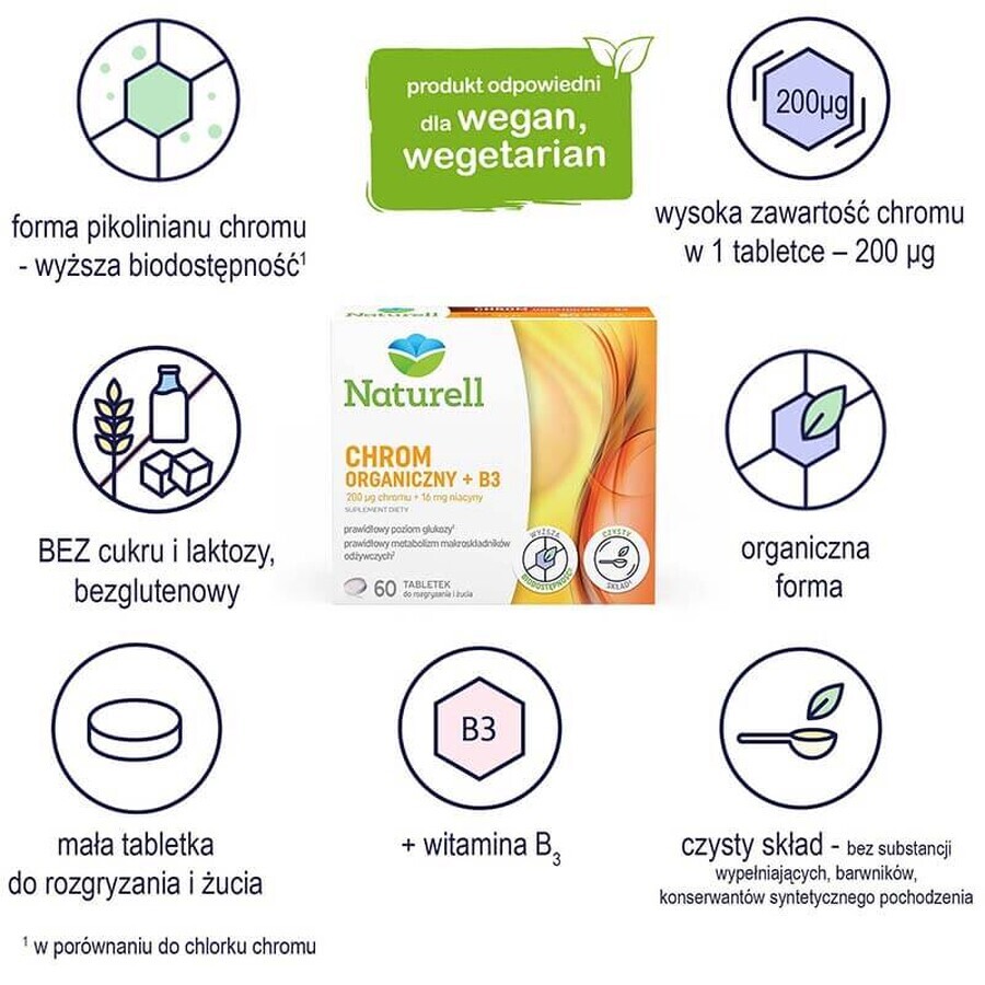 Naturell Organic Chromium + B3, 60 comprimés à croquer