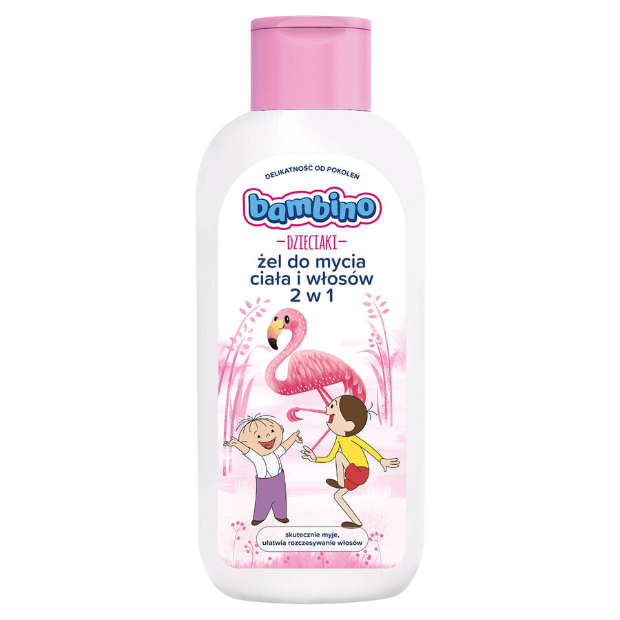 Bambino Kids, gel lavante 2 in 1 per corpo e capelli, Bolek i Lolek i flamingo, da 1 anno, 400 ml