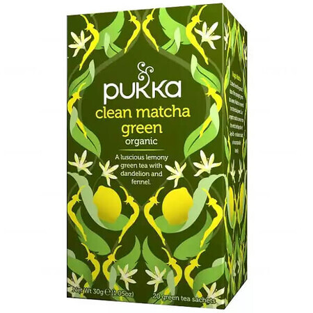 Pukka Clean Matcha Green Bio, Grüner Tee mit Matcha, 1,5 g x 20 Beutel