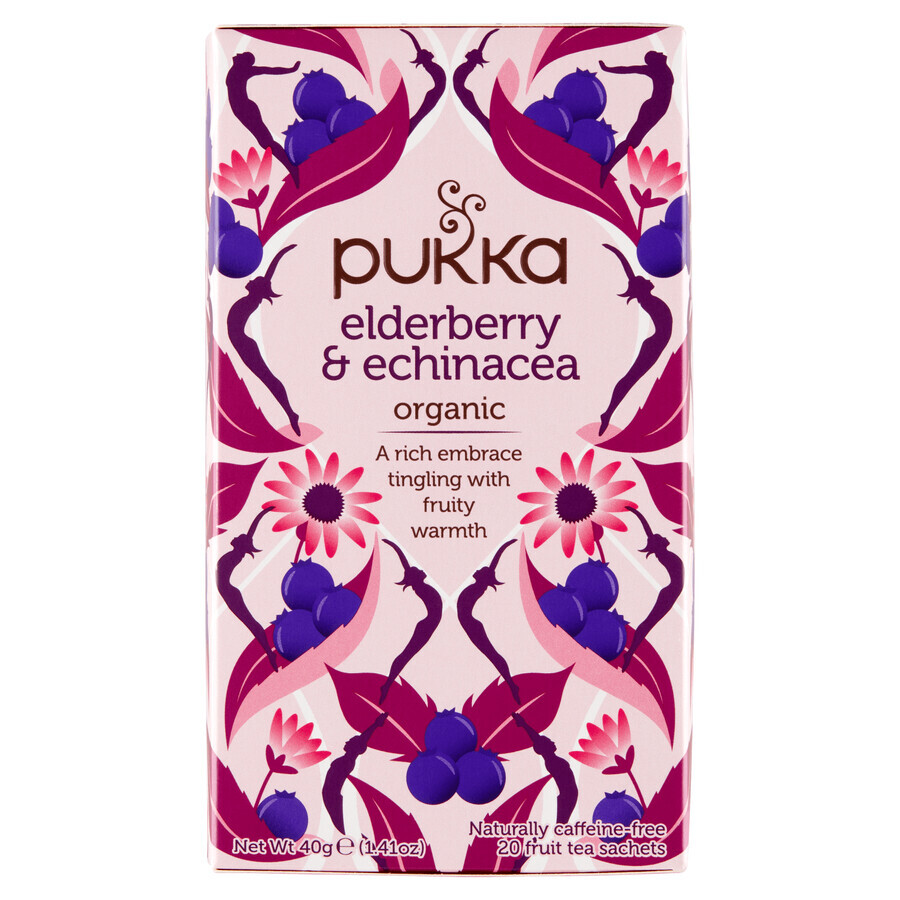 Pukka Holunder &amp; Echinacea Bio, Früchte- und Kräutertee, violetter Sonnenhut und Holunder, aromatisiert, 2 g x 20 Portionsbeutel