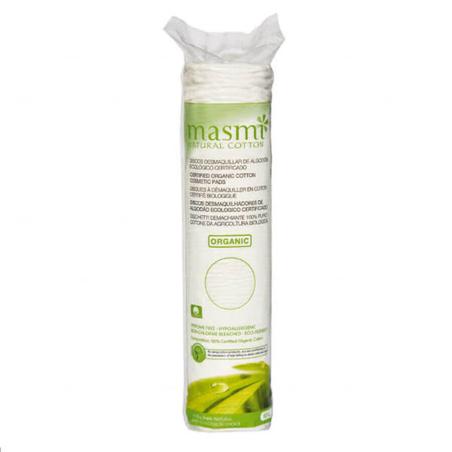 Masmi Natural Cotton, Kosmetikpads aus Bio-Baumwolle, rund, 80 Stück