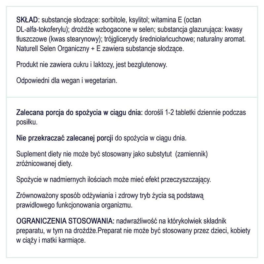 Naturell Organic Selenium + E, 60 chewable tablets