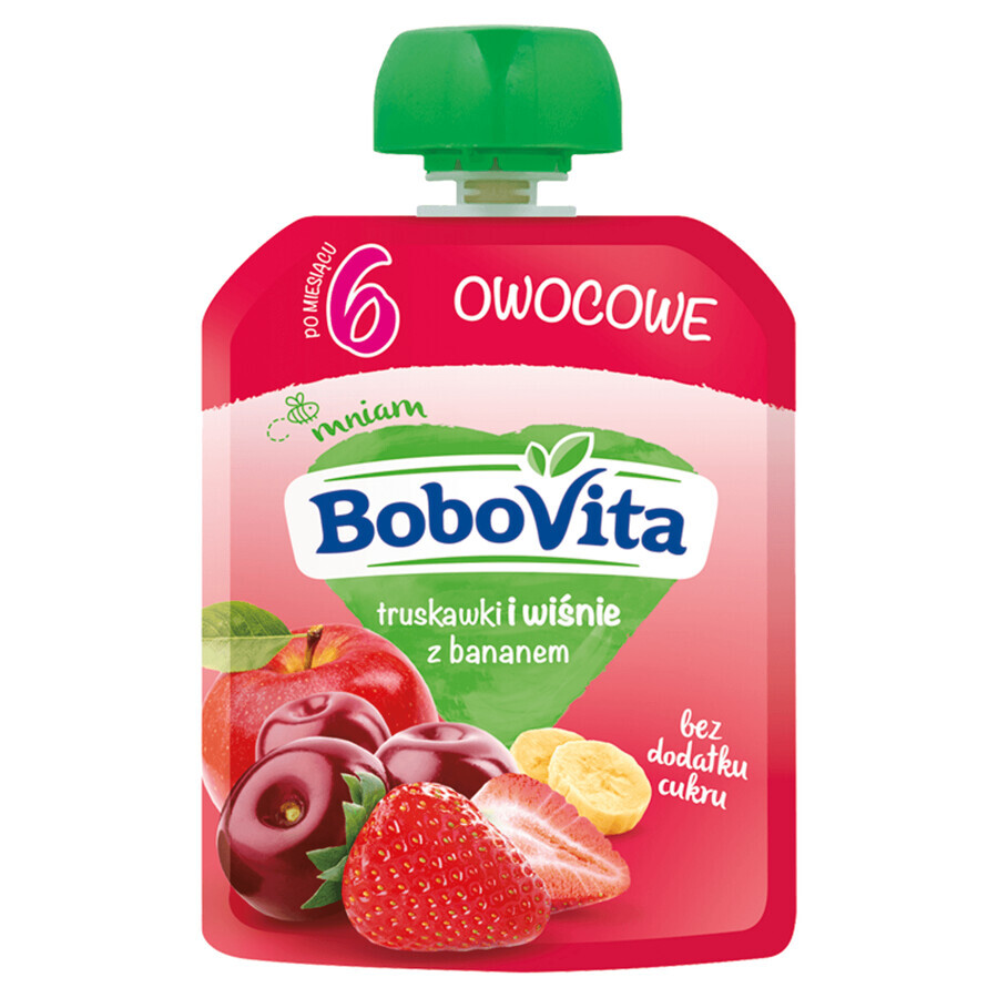 BoboVita Mousse en tubo, fresas y cerezas con plátano, después de 6 meses, 80 g