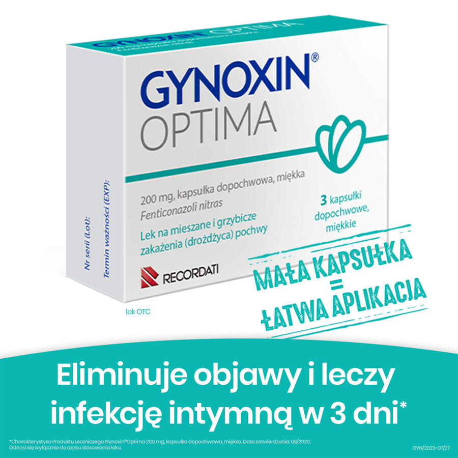 Gynoxin Optima 200 mg, 3 cápsulas vaginales blandas