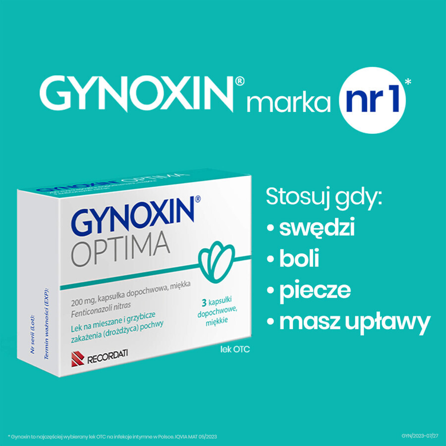 Gynoxin Optima 200 mg, 3 cápsulas vaginales blandas