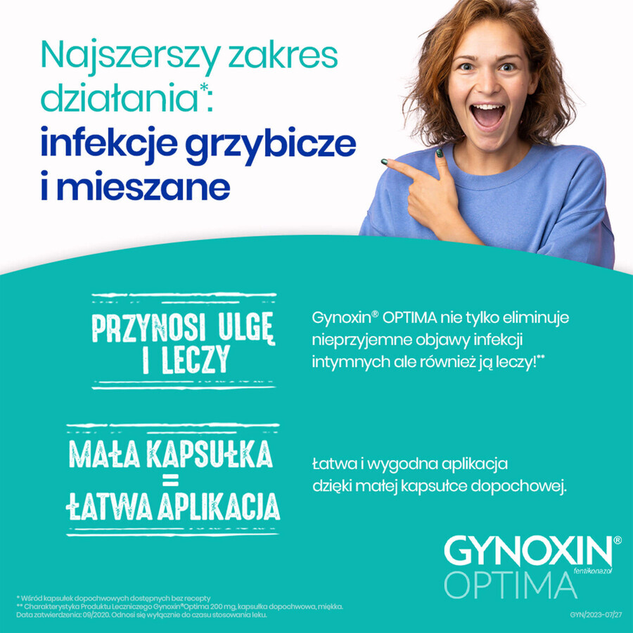 Gynoxin Optima 200 mg, 3 cápsulas vaginales blandas