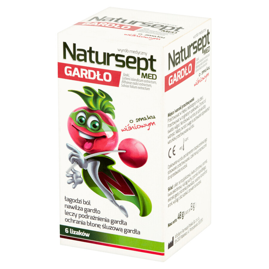 Natursept Med Throat, Lutscher, Kirschgeschmack, 6 Stück