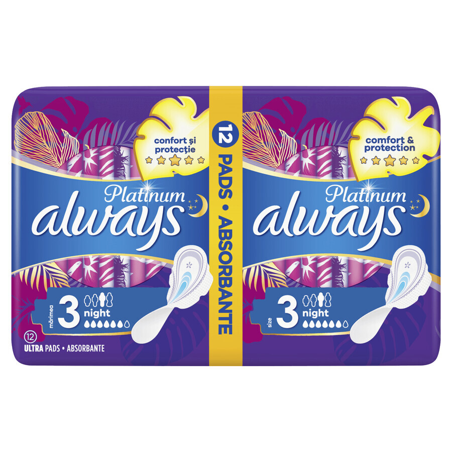 Always Platinum, sanitary towels, Ultra Night, 12 pcs