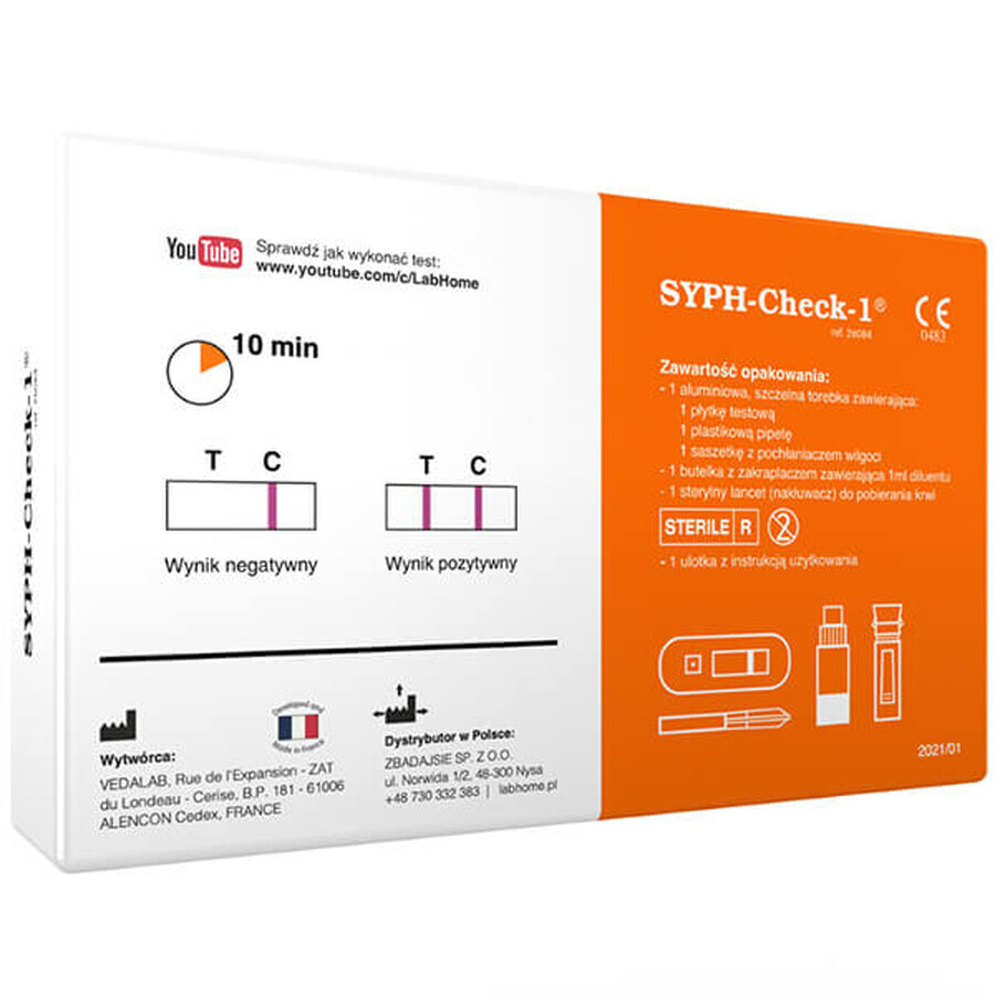 LabHome Syph-Check-1, esame del sangue per la rilevazione degli anticorpi T. pallidum, diagnosi della sifilide, 1 pezzo