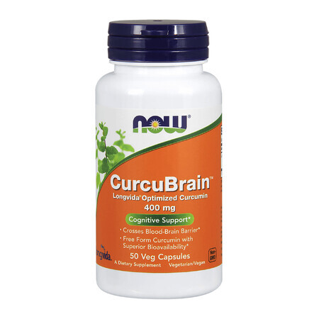 Now Foods CurcuBrain 400 mg, kurkuma, 50 plantaardige capsules