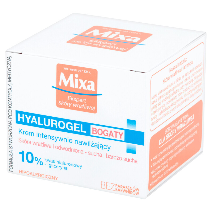 Mixa Hyalurogel, feuchtigkeitsspendende 24h-Creme, reichhaltig, trockene und sehr trockene Haut, 50 ml