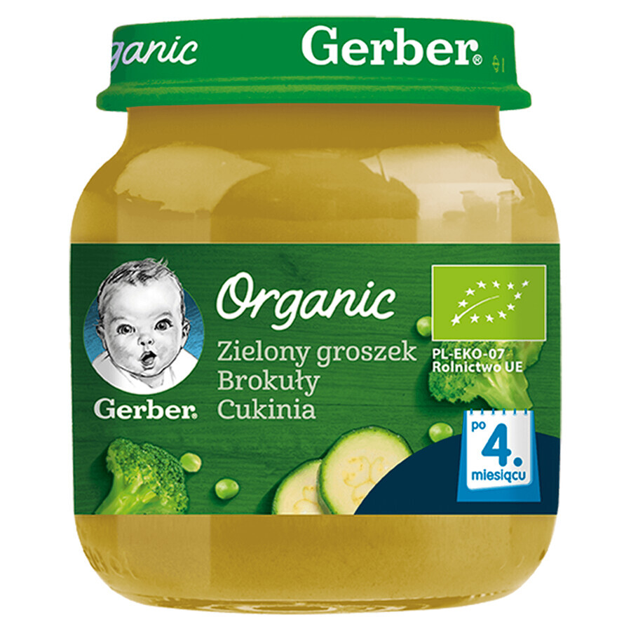 Gerber Organic Lunch, grüne Erbsen, Brokkoli, Zucchini, ab 4 Monaten, 125 g