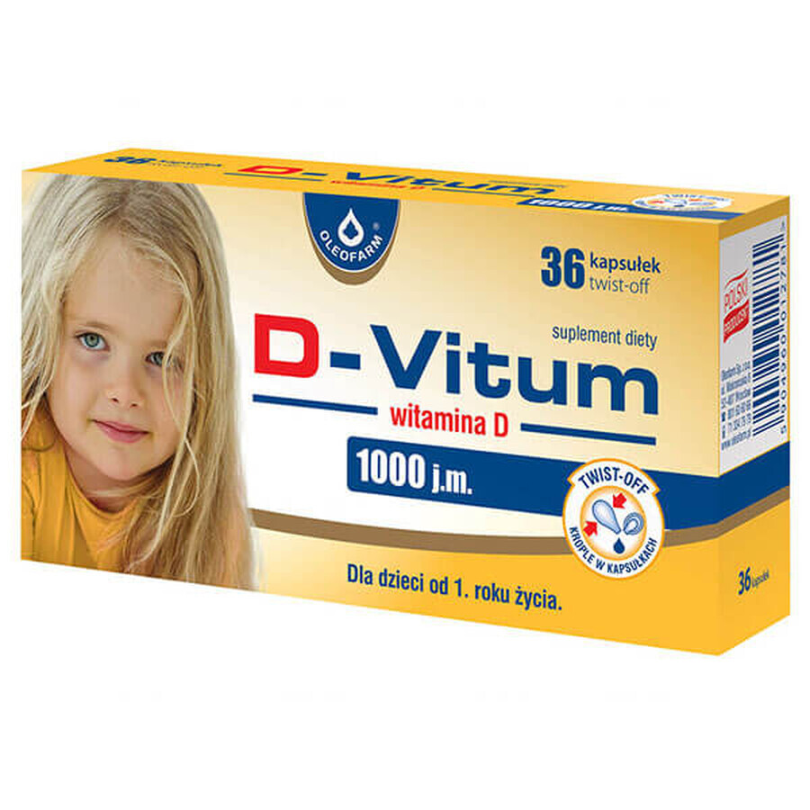 D-Vitum 1000 IU, Vitamin D für Kinder ab 1 Jahr, 36 abdrehbare Kapseln