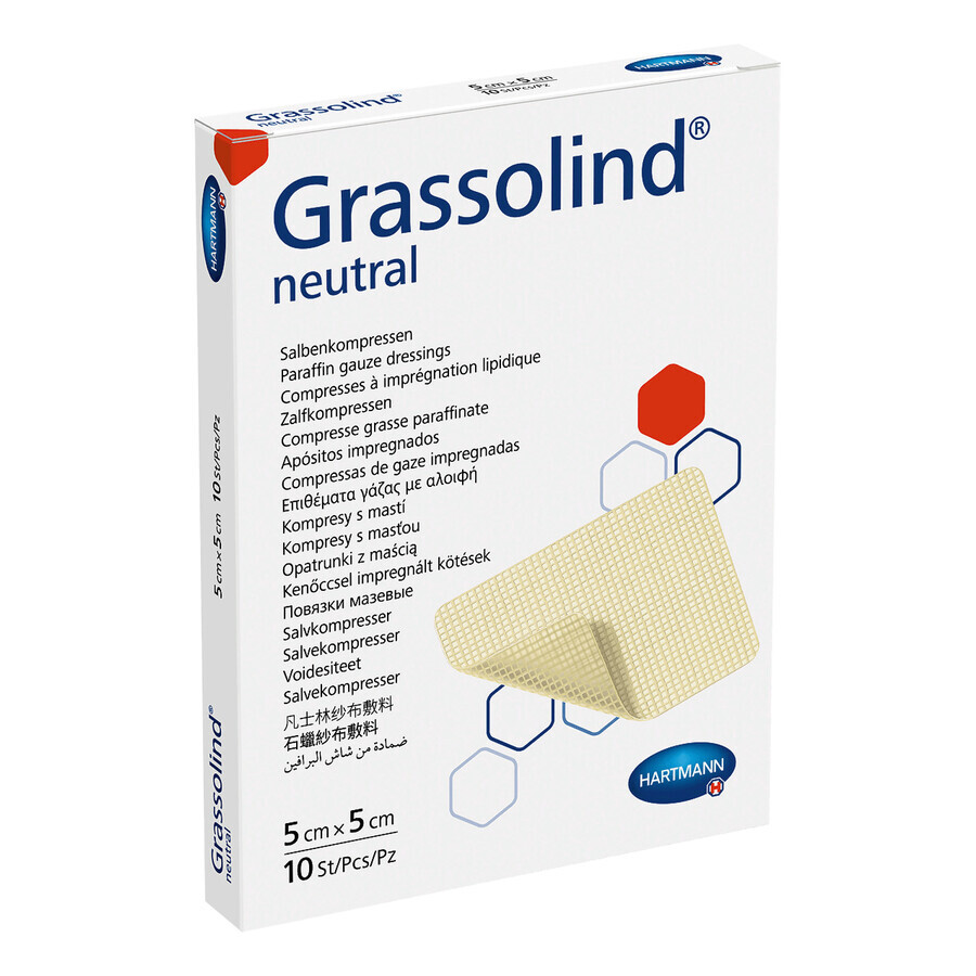 Grassolind Neutral, Salbenkompresse, steril, 5 cm x 5 cm, 10 Stück