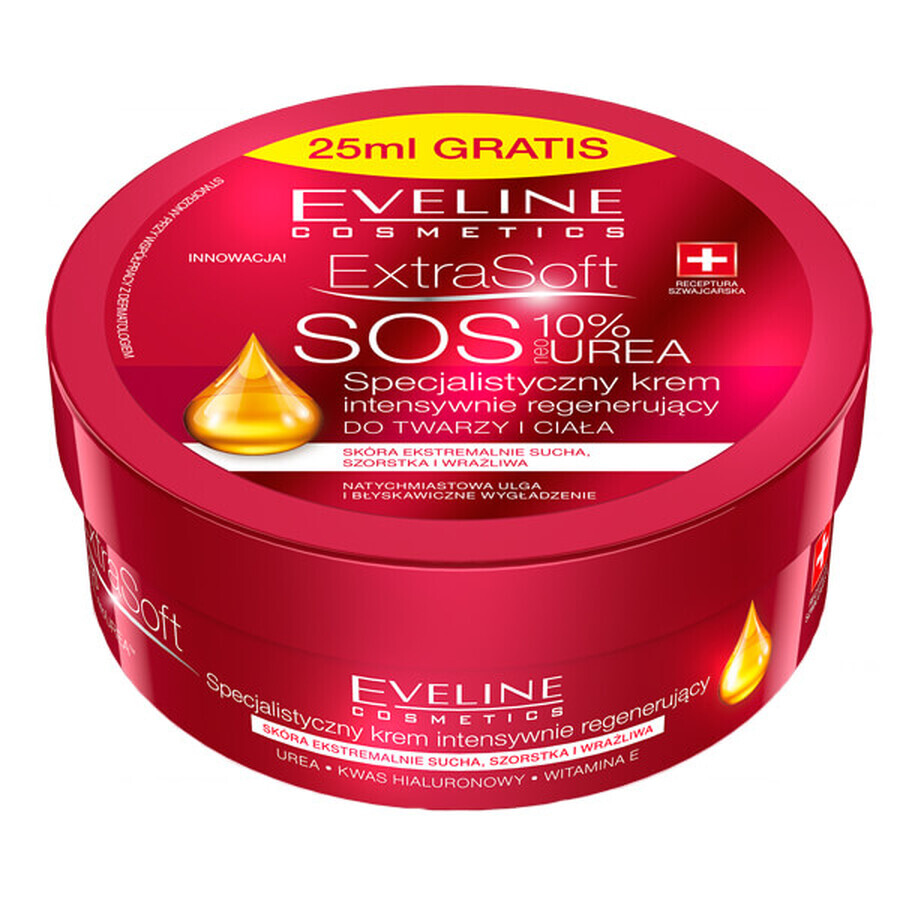 Eveline Cosmetics Extra Soft SOS, cremă regenerantă intensivă specializată, pentru față și corp, 10% uree, 200 ml